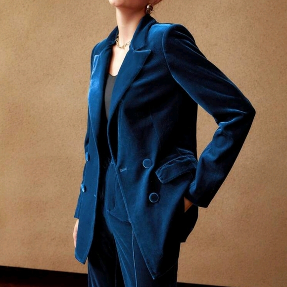 Women's Velvet Pantsuit Jacket Women Fashion Long Sleeve - Picture 8 of 11